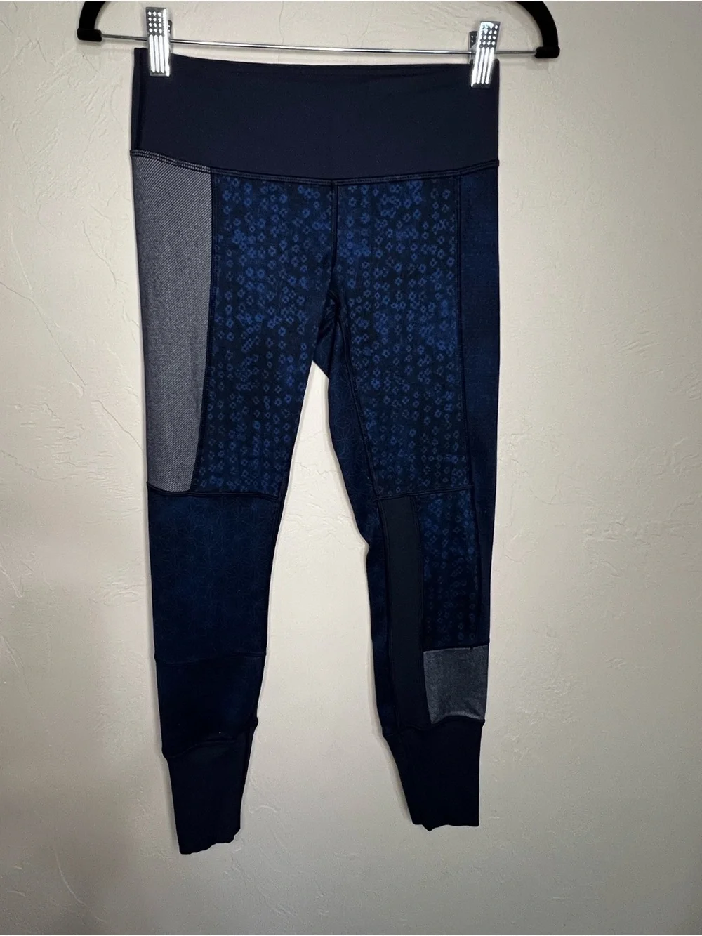 Lululemon Wunder Under Sashiko Patchwork Blue Geometric‎ High Rise Yoga Leggings